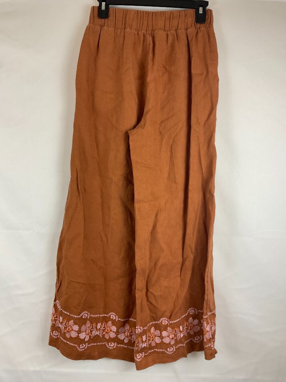 Spartina 449 Pants XS Sienna Brown Light Pink Orange Embroidery Elastic Waist - Picture 5 of 8